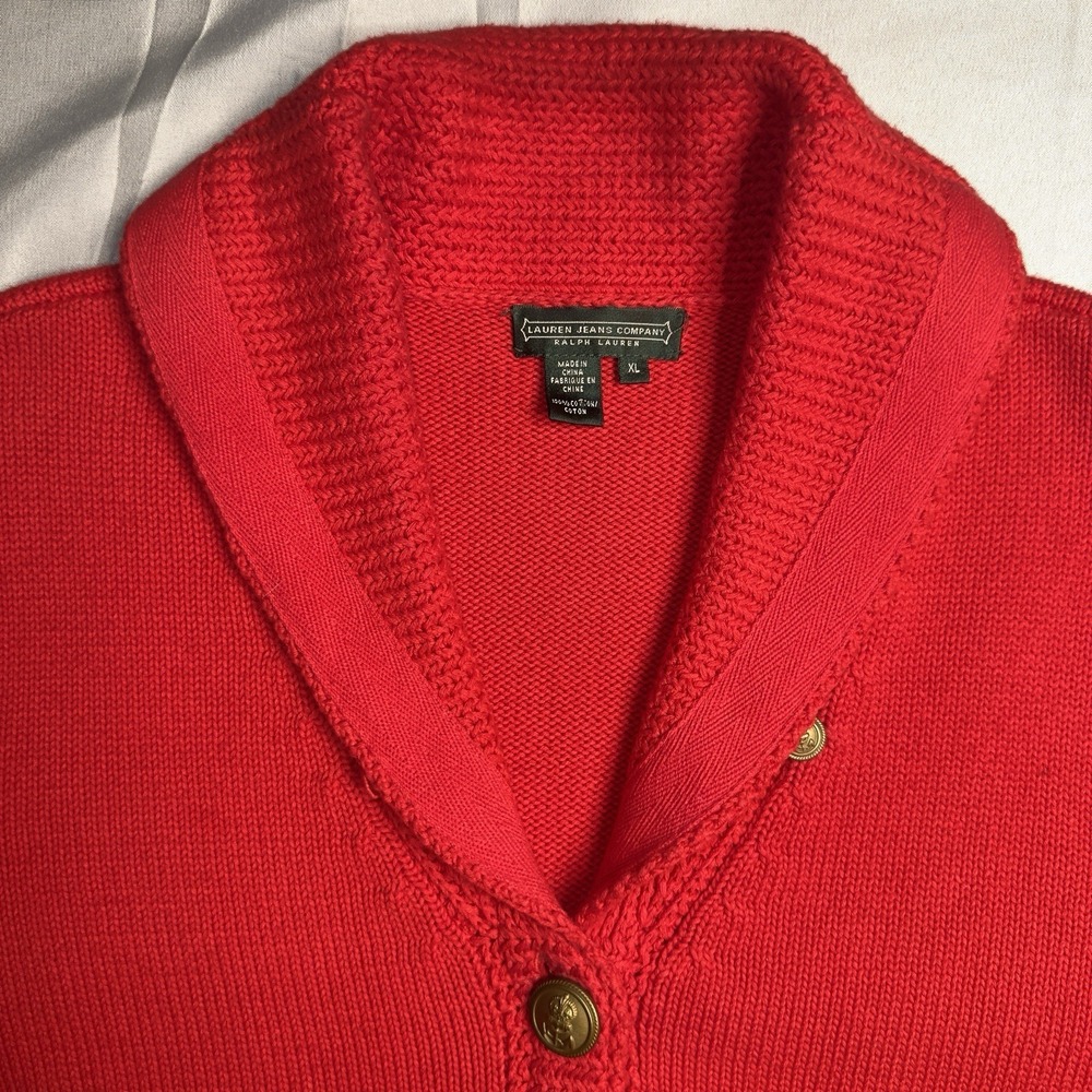 Ralph Lauren Red Shawl Collar Cardigan Sweater